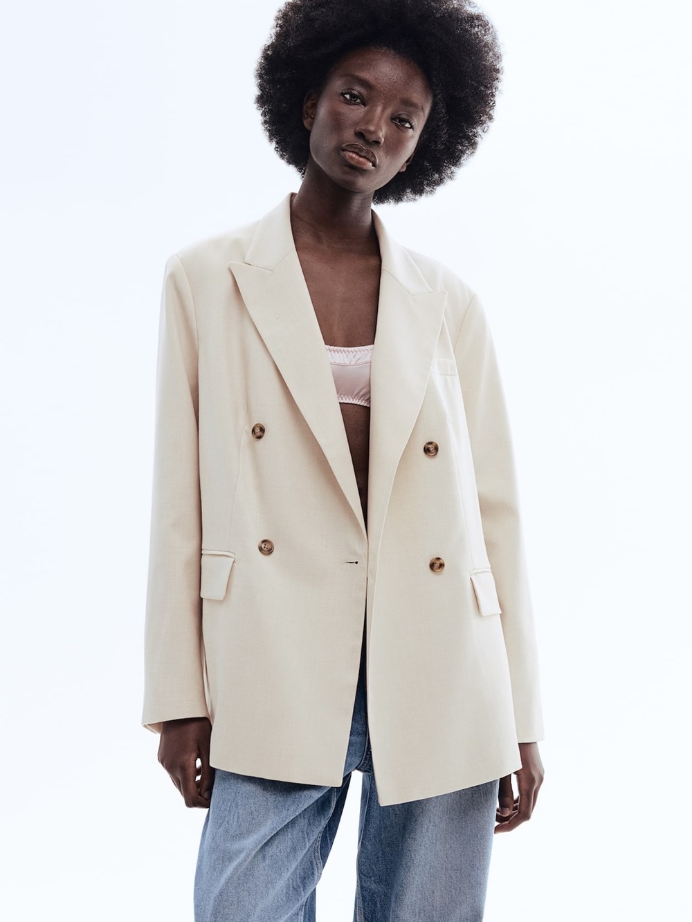 H&M woman’s  Double-Breasted Cream Blazer